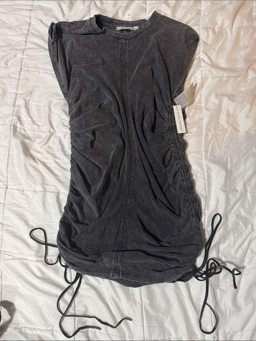 Women’s Ruched Black Dress with Side Drawstrings